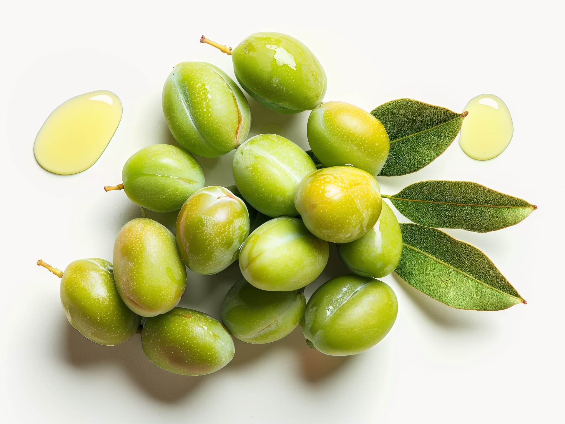 Fresh green Kakadu plums with leaves